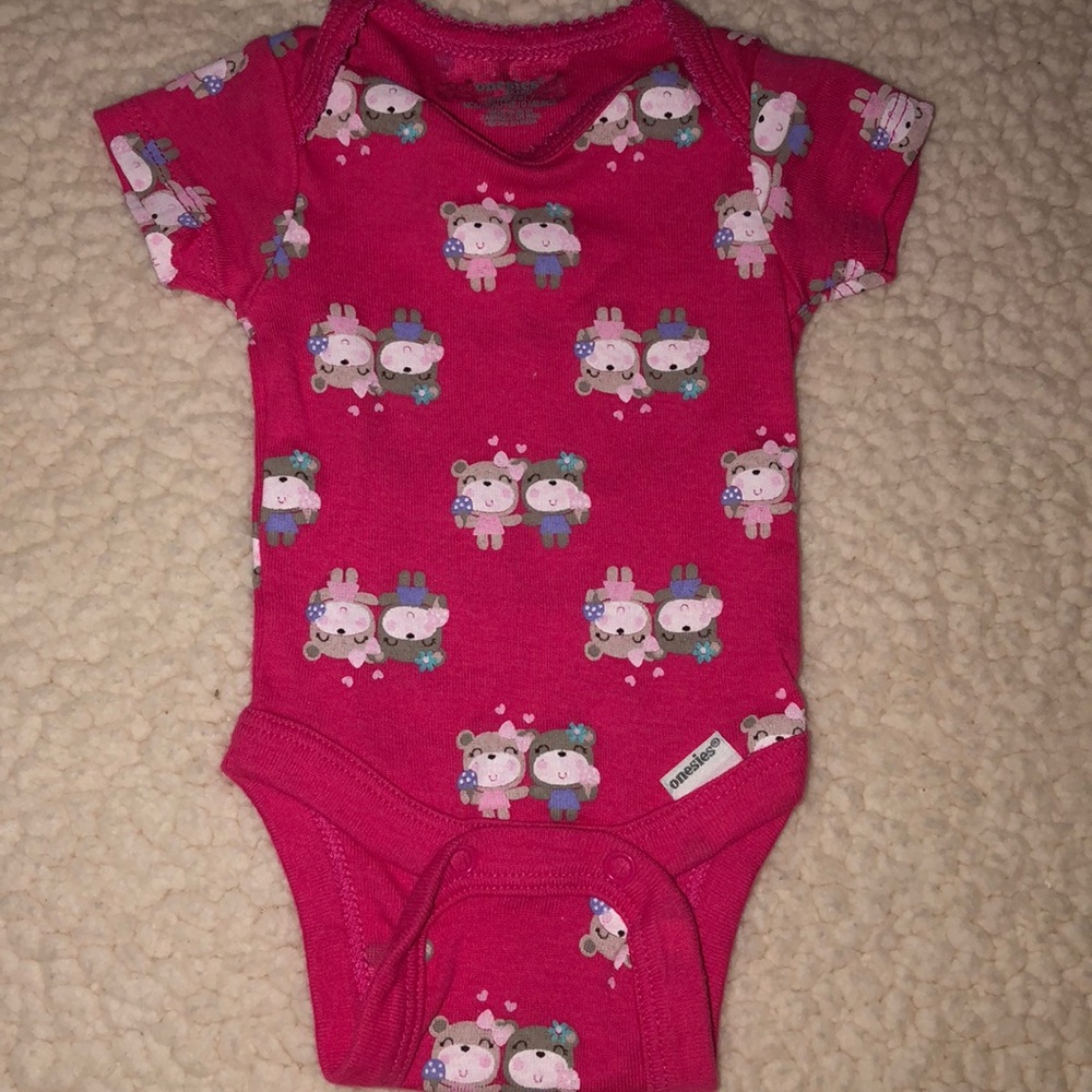 Hot pink onsie with purple and pink bears